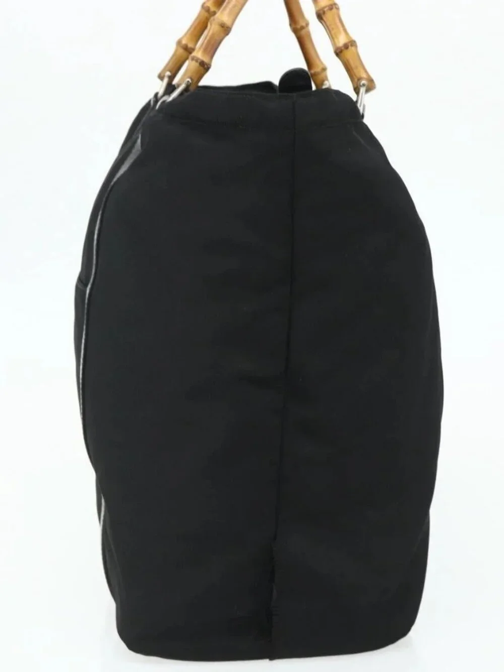 GUCCI Bamboo Hand Bag Nylon Black Silver 002 2854 0412 5 Auth